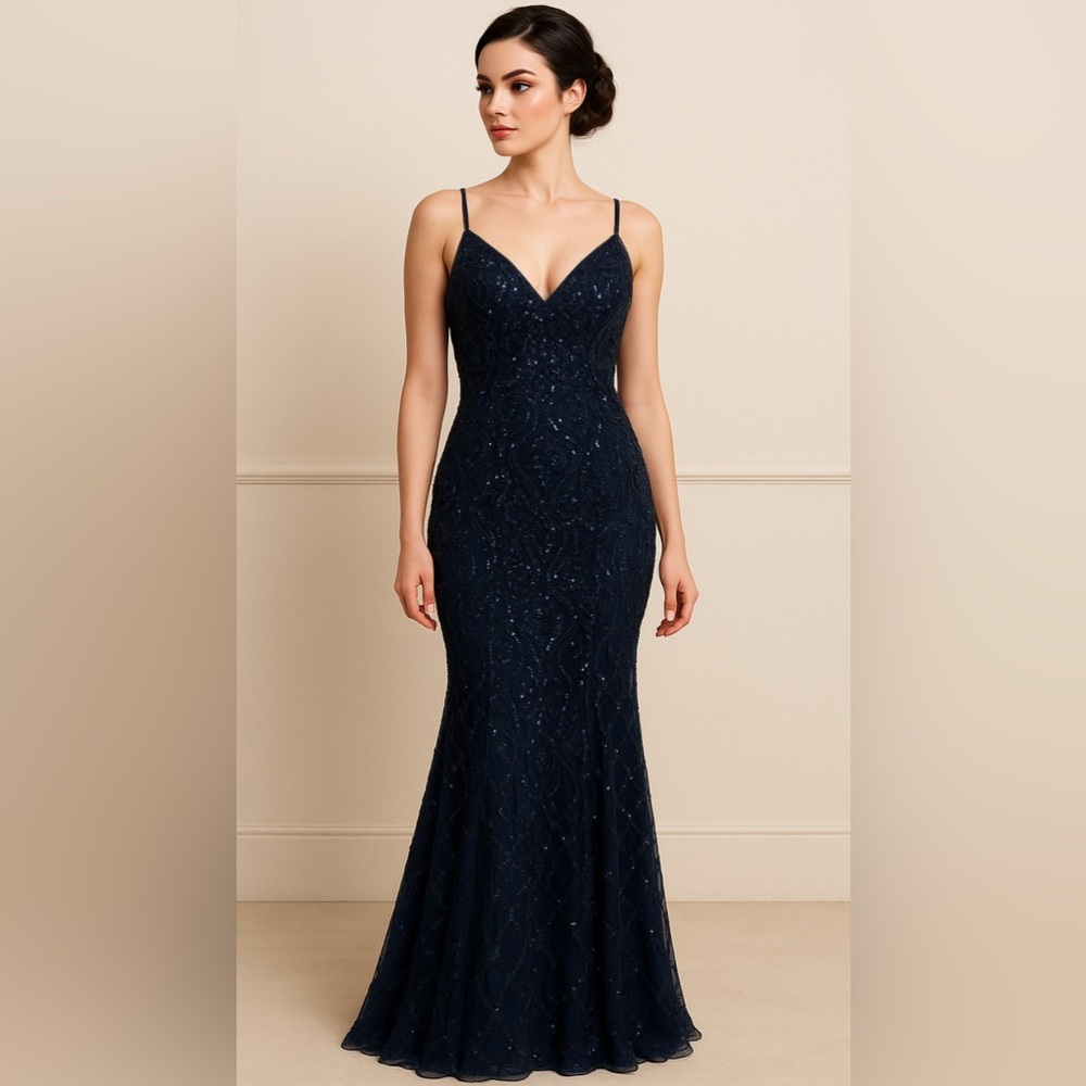 Camille La Vie Sequin Sweetheart Cut Trumpet Special Occasion Maxi Dress Size 8